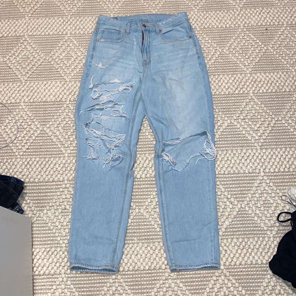 AE Distressed Mom Straight Jeans